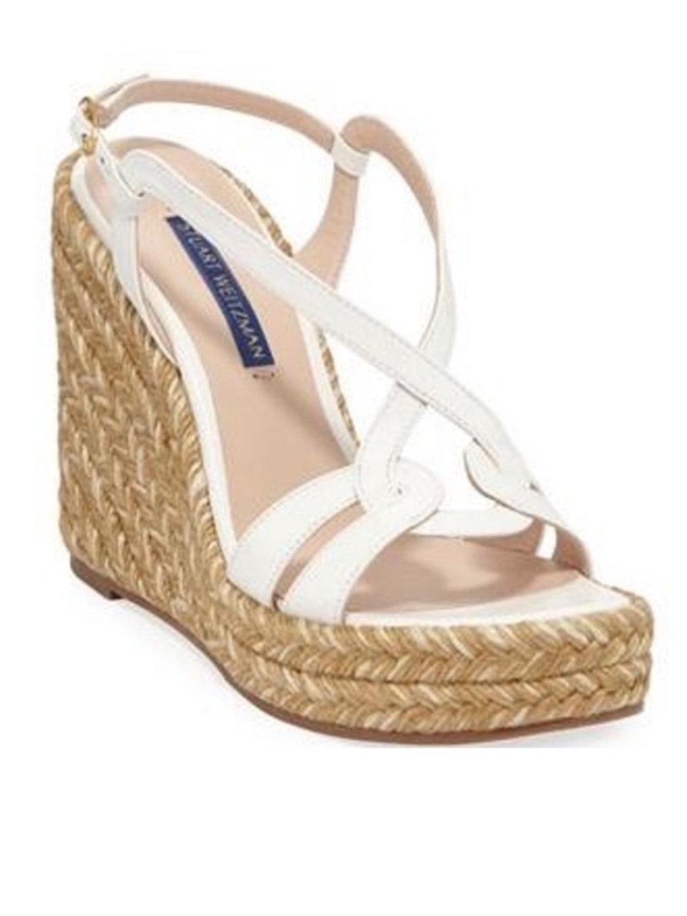 Stuart Weitzman Coquille Leather Espadrille Wedge Sandals Cream White Tan Size 9